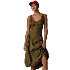 Anthropologie Daily Practice Fastpack Bubble Hem Green Midi DressSize: XXS
